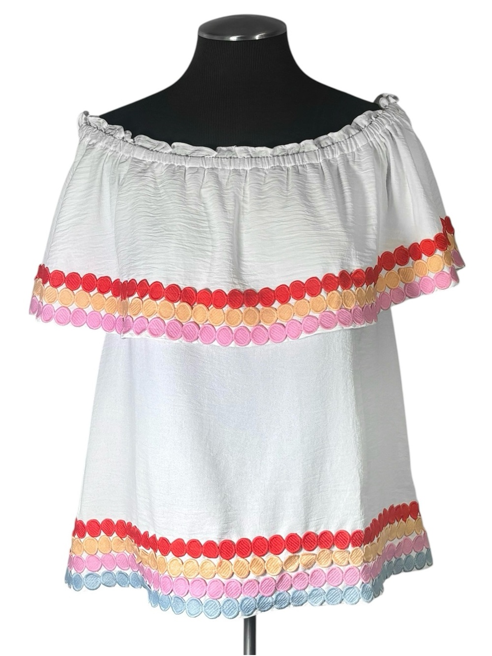 🆕 Entro – Off Shoulder Spotted Ric Rac Tiered Top – Medium - Picture 2 of 11